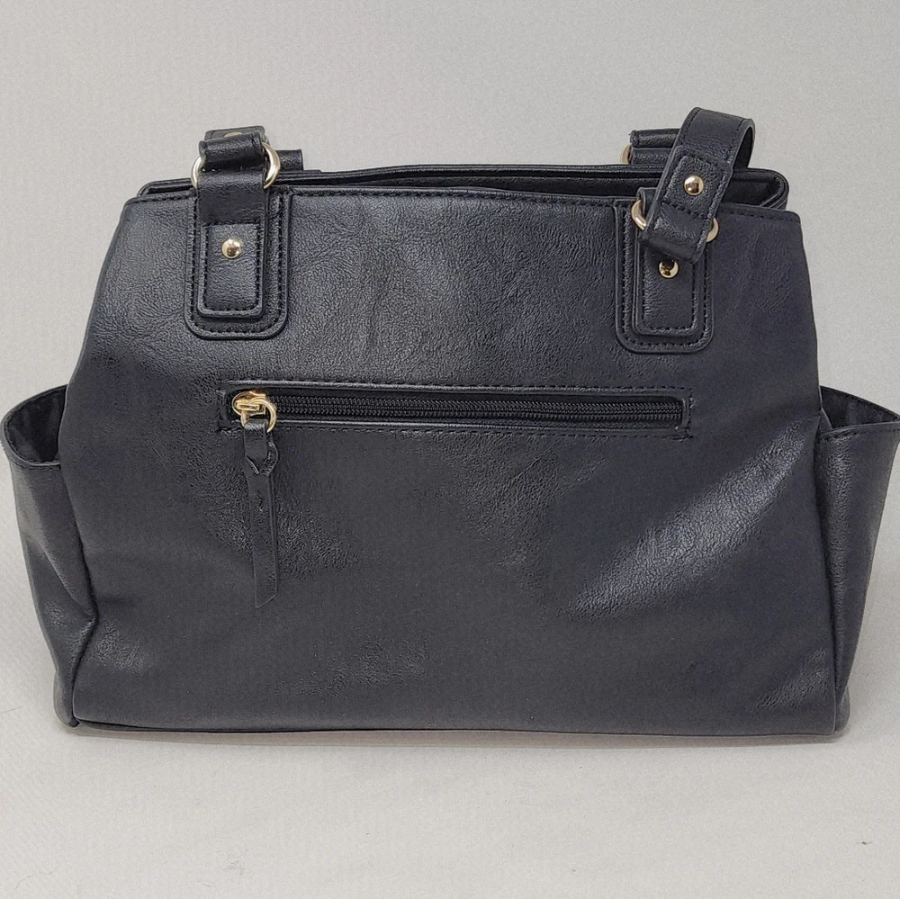 INC International‎ Concepts Core Riverton Satchel Black Faux Leather Bag